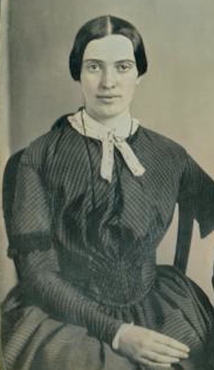 Emily Dickinson - Circa 1859 - age 29. This daguerrotype is purported to be an image of the poet, but it remains unauthenticated.