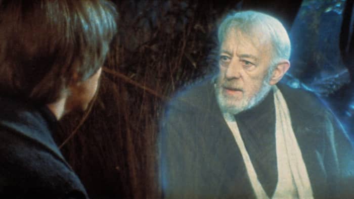 Luke Skywalker (Mark Hamill) and Obi-Wan Kenobi (Alec Guinness) conversing about "truth." Image likely owned by Lucasfilm ltd.
