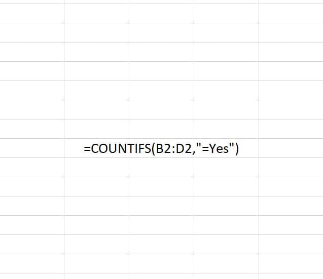 The COUNTIFS function is shown above after typed into an Excel spreadsheet. The formula here is the simplest form of the COUNTIFS function where only one criteria is used to count.
