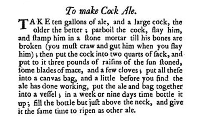 Another possible origin for the word cocktail? A 1737 recipe for Cock Ale, using the old custom of replacing "s" with "f".