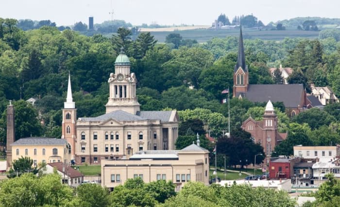 Good picture of the town of Decorah, straight from their Facebook page. Many Iowa small towns are very picturesque and tree-filled.