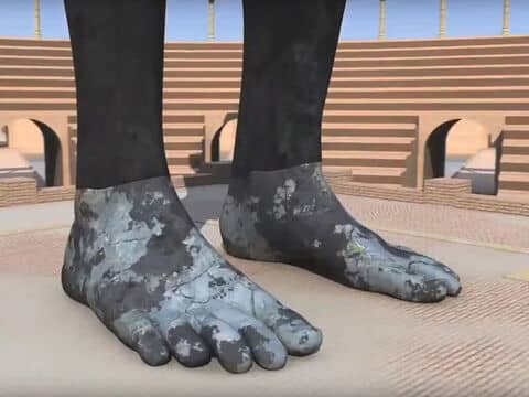 Toes of clay mingled with iron in the dream of King Nebuchadnezzar of Babylon in the book of Daniel chapter 2.