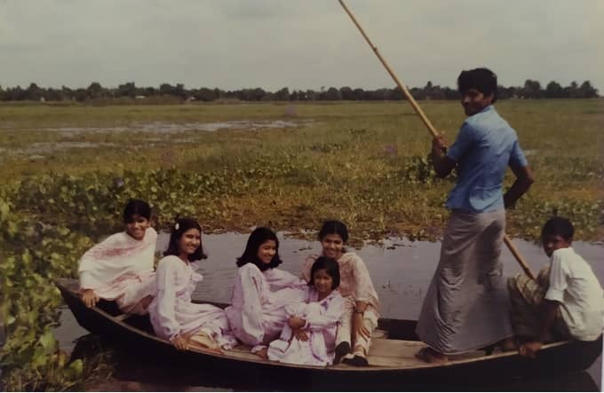 Pic: My Cousins, Sisters, and I on a Boat Ride in a Lake Nearby Our Youngest Uncle's Factory