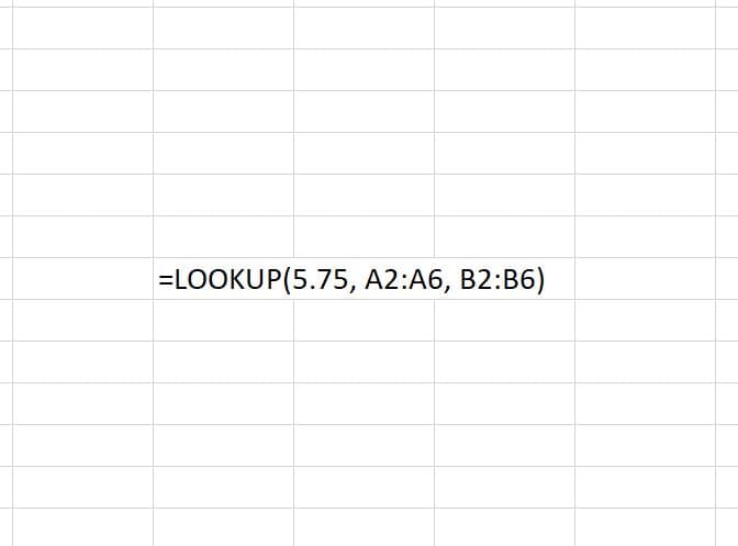 The LOOKUP function allows one to search for data in a column or row and return a piece of data in another row or column. The LOOKUP function is shown here searching for the value 5.75 and will return the corresponding value from the second array.