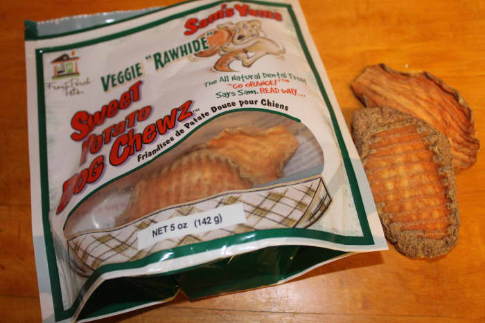 My pup loves veggie "rawhide", especially the sweet potato ones, but they're not very long lasting for hard chewers.