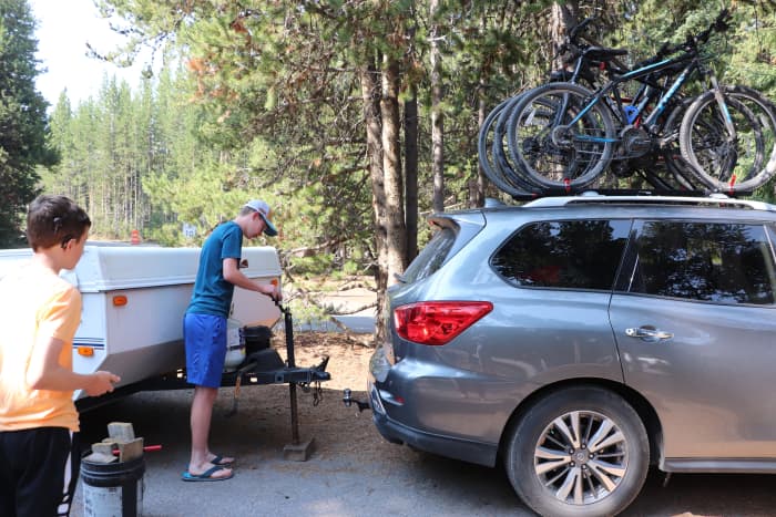 Campsites in Yellowstone do not offer additional parking space for your tow vehicle. The site length must account for the size of your trailer and your tow vehicle. If in doubt, call to book your reservation with exact details!