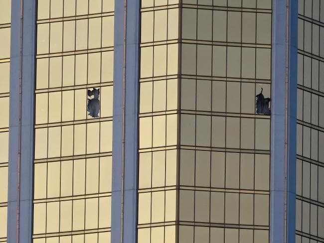 In this picture we can see the windows that the gunman broke to shoot at the people below, while they were attending a concert. The question we should ask ourselves here is this. Will the American government try to control fire arms now?