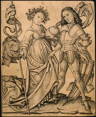 The Knight and the Lady, Engraving by: Master E. S. (1460-1465), Public Domain, via Wikimedia Commons.
