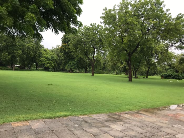 The surrounding scenic lawns had come alive after the short spell of rain before we entered the Temple premises.