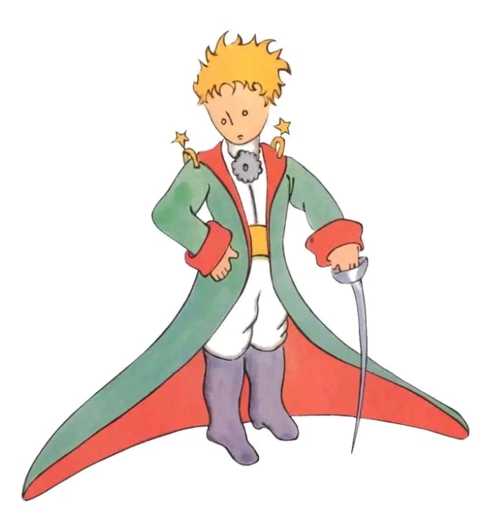 The little prince has golden hair that seems like the ray of the sun. He's wearing a green robe that is red from the inside. He has a staff that seems like a sword. He looks so innocent and wonderful at the same time. He is indeed a little prince.