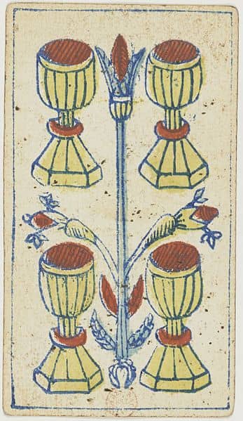 The Four of Cups is a time to pause our choices and to reflect. Seeking a quiet space can enable us to make the best choices.