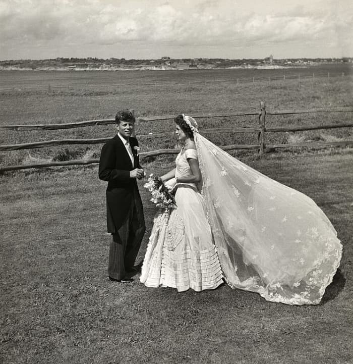 The Kennedys on their wedding day in 1953. The couple tied the knot on Hammersmith Farm—where Jackie spent a portion of her time growing up.