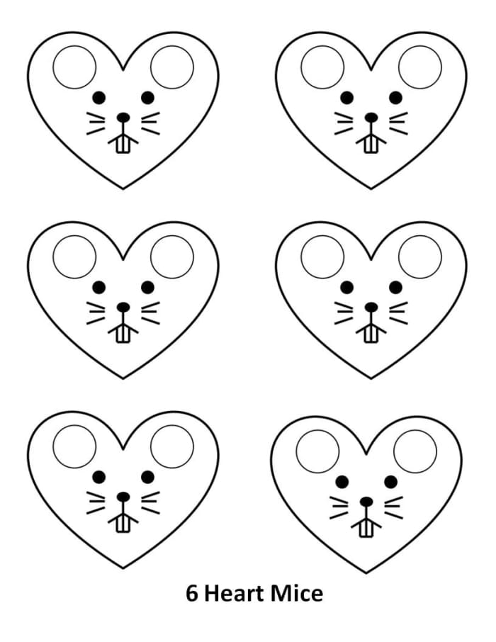 Here is the template for 6 Heart Mice. The link to the pdf of this pattern is located at the end of this article.