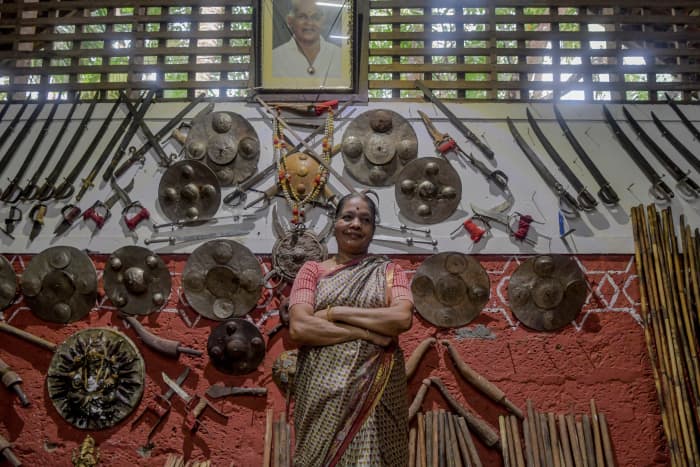 This picture was taken on September 14, 2021, and shows Meenakshi Amma, practitioner and teacher of 'Kalaripayattu,' a traditional martial art that originated in Kerala.
