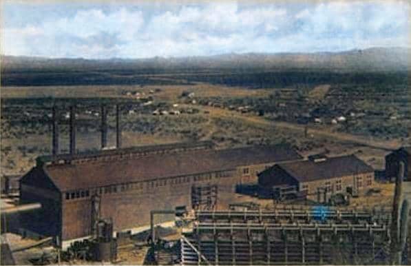 The Sasco Power House with the town in the background (1921). (colorized using DeOldify)