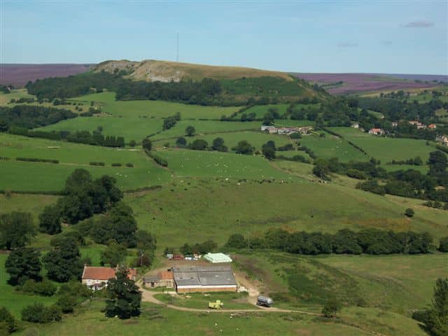 The view north from the ridge road to Hawnby, a small farming settlement with church, pub and shop. Take the road east towards Laskill and the Helmsley-Stokesley road. If you have a 4X4 you can use the forestry track (not in the rutting season)