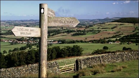 Cleveland Way signpost amid fine scenery - you could try a section of the route, from near Great Ayton to Staithes that James Cook used as a youth to take up work as an apprentice shopkeeper