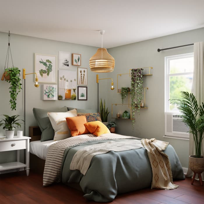 The Tiger bedroom should remind you of a tranquil jungle. Hints of orange and green can remind you of the wild. Tone things down with white, gray, and light blues.
