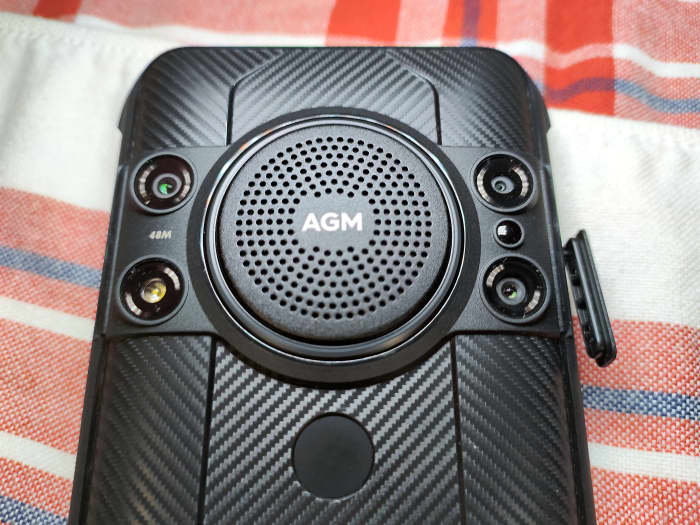 Speaker, fingerprint sensor, infrared LED, 48MP lens, 2MP macro lens, LED light, and 20MP infrared lens
