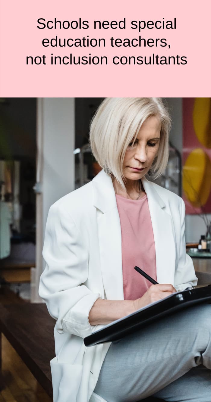 Parents should be alarmed if their child's school has an inclusion consultant or specialist. They generate lots of paperwork but do nothing to help students and teachers.