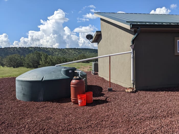 With our three polyethylene cisterns, two water cubes and overflow barrels, we have over 15,000 gallons of storage capacity.