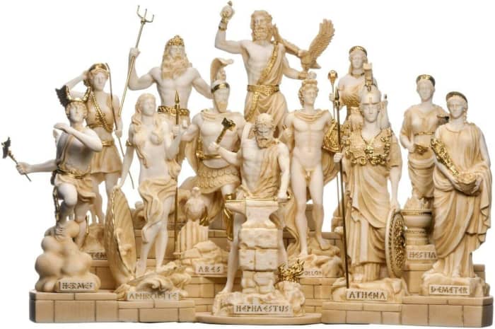 The pagan religions had many gods, this photo is about the Greeks Gods of Mount Olympus. Their king was Jupiter who with the other gods ruled the earth, Jupiter had two brothers, Neptune to rule the sea and Pluto to rule the underworld