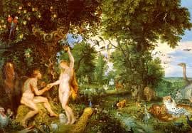 Adam and Eva in the Garden of Eden, Eva is about to take one of the fruit from the tree of knowledge. And the rest is history.