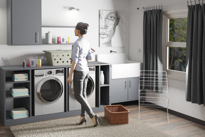 One way to wow homebuyers is to renovate the laundry room. A washer and dryer that can rest vertically on each other will help create more space. Shelves, cabinets, and drawers will help optimize storage.