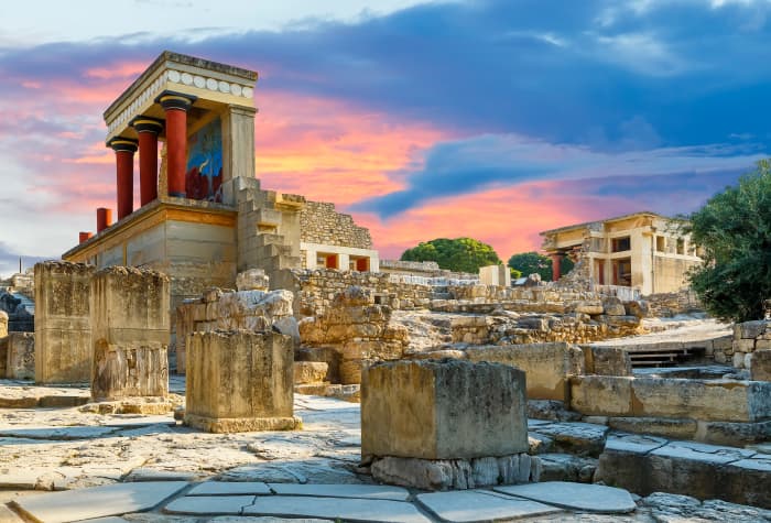 The ruins of Knossos, once the capital of the Minoan civilization. It is believed to have been destroyed by an earthquake around 1300 BC.