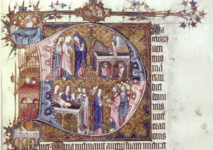 The arms of Bohun appear five times on this Psalter, once beside a figure which is clearly Mary de Bohun, wife of Henry IV.