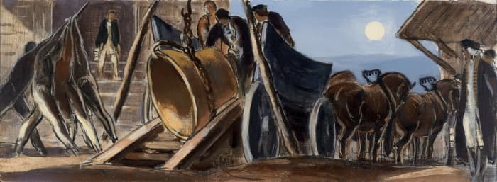 "The Liberty Bell Brought to Allentown." Mural study created for the Allentown, Pennsylvania Post Office. The creation of this mural was part of President Roosevelt's New Deal programs and was painted by artist Gifford Beal.