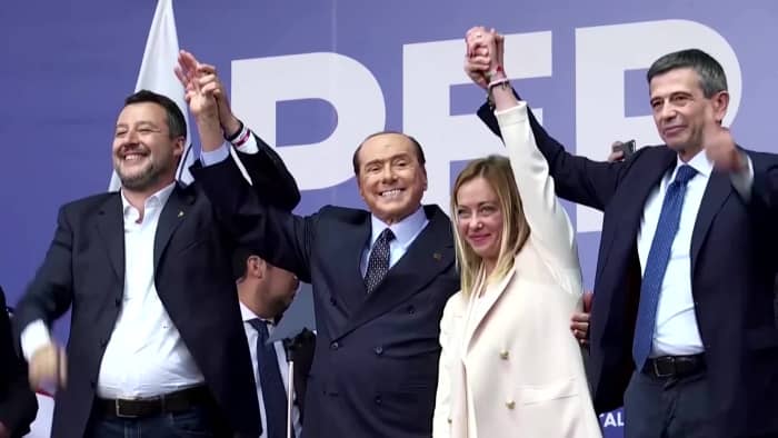 Giorgia Meloni is with Mateo Salvini, Silvio Berlusconi and another political friend. The qustion here is, Giorgia Meloni political partners are very strong political people. Will Giorgia Meloni be able to drive her party her own way, or not?