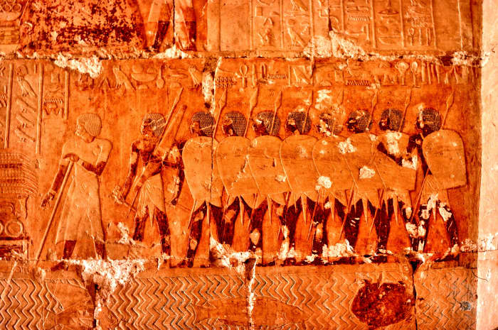A bas-relief on the walls of the Temple of Hatshepsut. It depicts a trading expedition arriving in Punt.