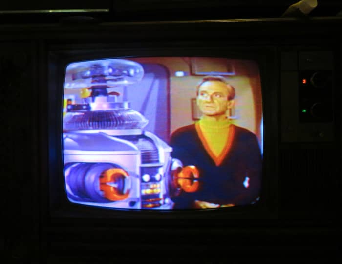 One of the early Quasar Dynacolor designs, Quasar Chassis Number SLTS976FA03. Being shown is The Ghost Planet, Lost in Space, Columbia House VHS.