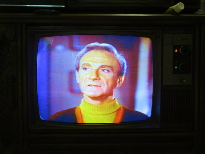 Doctor Smith Striking a Pose on the Quasar Dynacolor designs, Quasar Chassis Number SLTS976FA03. The Ghost Planet, Lost in Space, Columbia House VHS