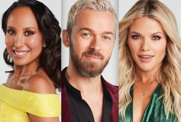 "Dancing with the Stars" Season 30 (2021). L–R: Cheryl Burke (dancer), Artem Chigvintsev (dancer), Amanda Kloots (celebrity).