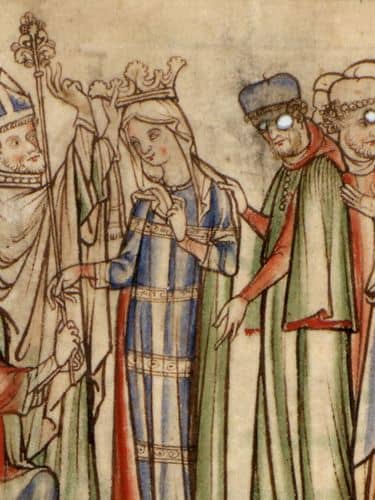 Queen Eadgytha's coronation in 1045 - she would be packed off to a nunnery when her father and husband fell out six years on, to be reinstated to her titles and lands the year after