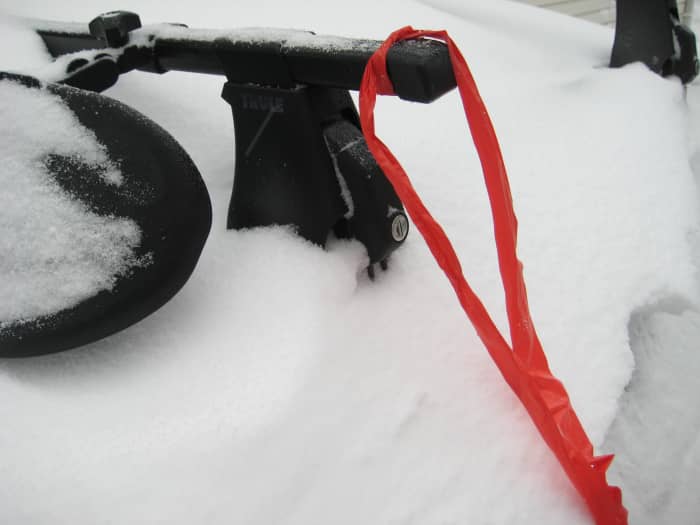 If sheltering in place, draw attention to your car by attaching flagging tape to the aerial or roof rack.