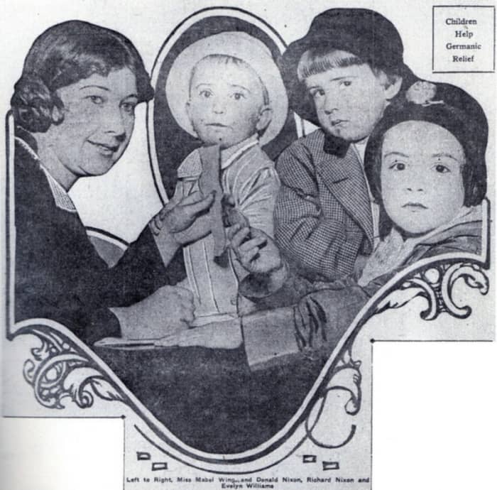 Source: By Photographer for Los Angeles Herald - Los Angeles Herald, 1916, see description, Public Domain, https://commons.wikimedia.org/w/index.php?curid=159 "Nixon (second from right) makes his newspaper debut in 1916, contributing five cents to a