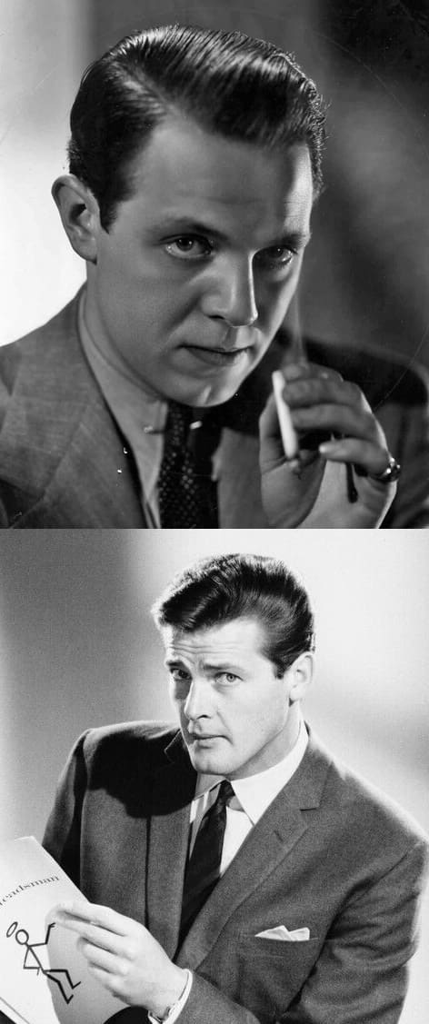 Top: Lewis Hayward played Simon Templar in 1938's "The Saint in New York" / Bottom: Roger Moore revived Templar for "The Saint," a TV series that ran throughout the '60s.