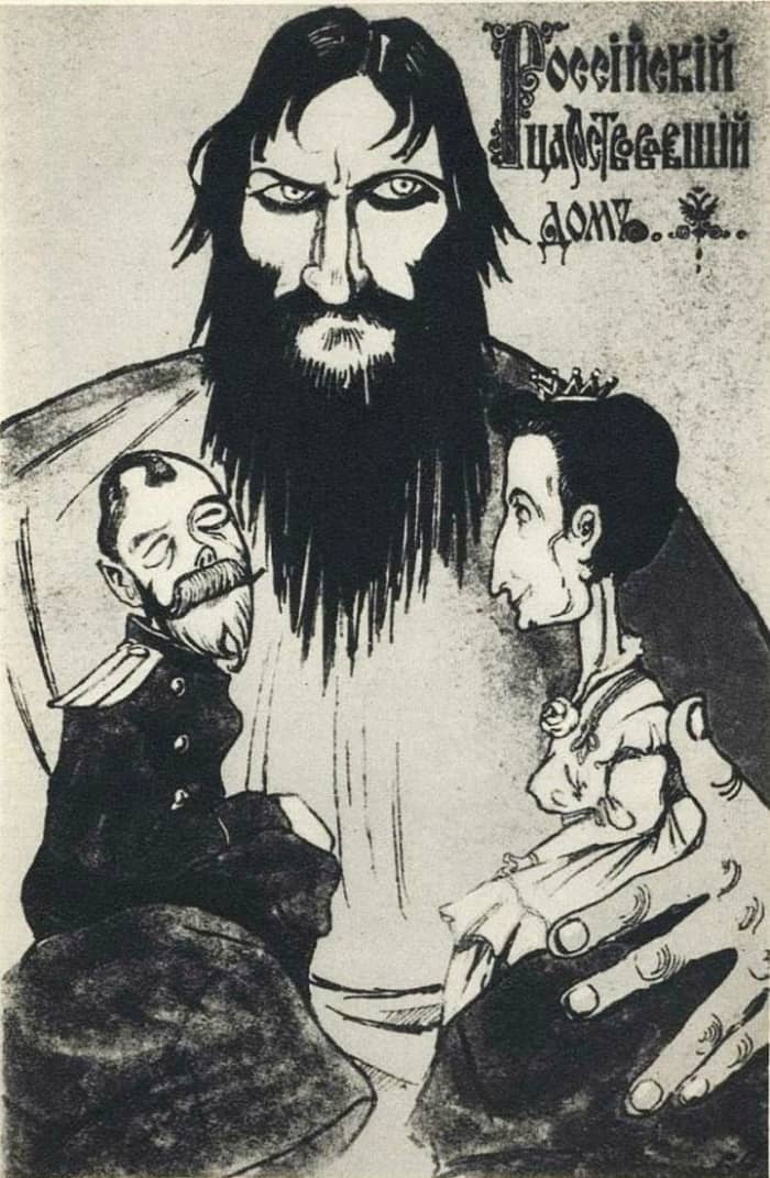 Caricature of Rasputin and the Imperial couple, 1916