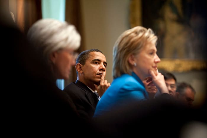 President Barack Obama pictured with then Secretary of State Hillary Clinton. Clinton was the Democratic Party's nominee in 2016, ultimately losing the Electoral College count to President Donald Trump.