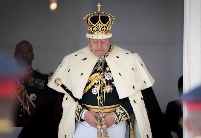 King Topou VI of Tonga in his coronation robes on 4th July 2015.