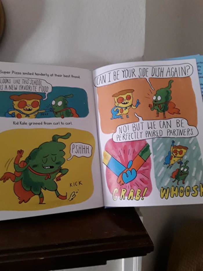 Super Pizza and Kid Kale save their friendship and become food partners