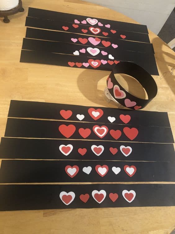 Preschool kids valentine’s Day headband/crowns QUICK DOLLAR STORE CRAFT •poster • heart shaped foam stickers • Tape or stapler