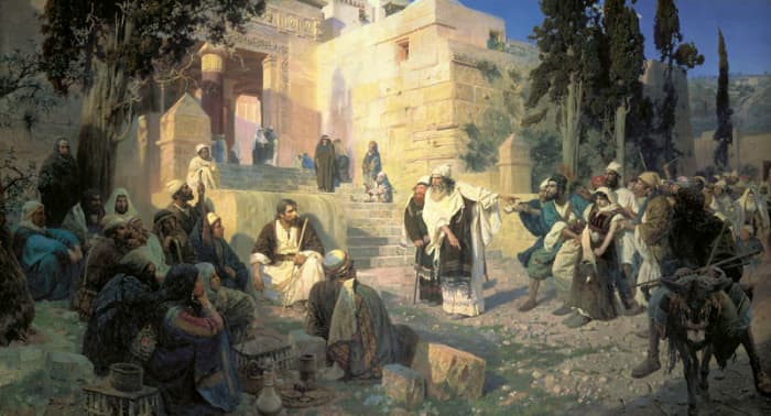 "Let him who is without sin be the first to cast a stone at her." Painting by Vasily Polenov (1844-1927)