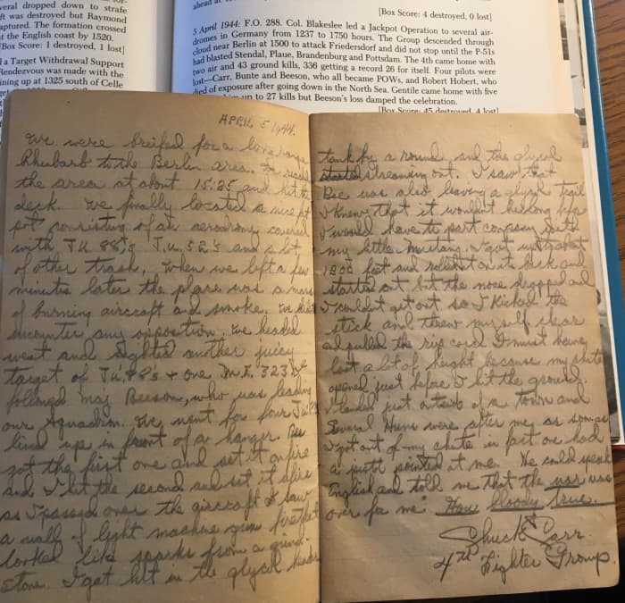 Firsthand account of April 5,1944 of Lieutenant Chuck Carr documented in Stalag Luft 1, Barth Germany.