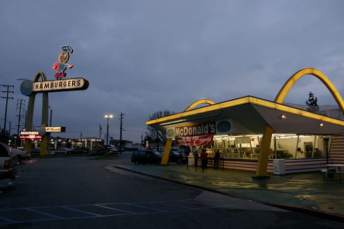 One of the original Ray Kroc Era restaurants, 10207 Lakewood Boulevard at Florence Avenue, in Downey, Southern California.