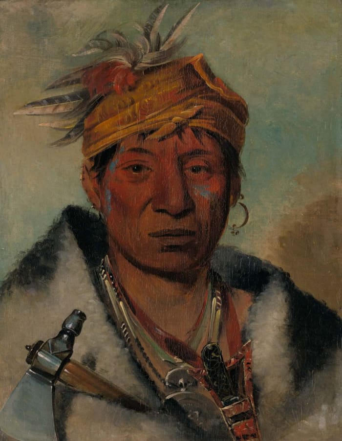 "Ah-yaw-ne-tak-oár-ron, a Warrior" by George Catlin is in the collection of the Smithsonian American Art Museum.
