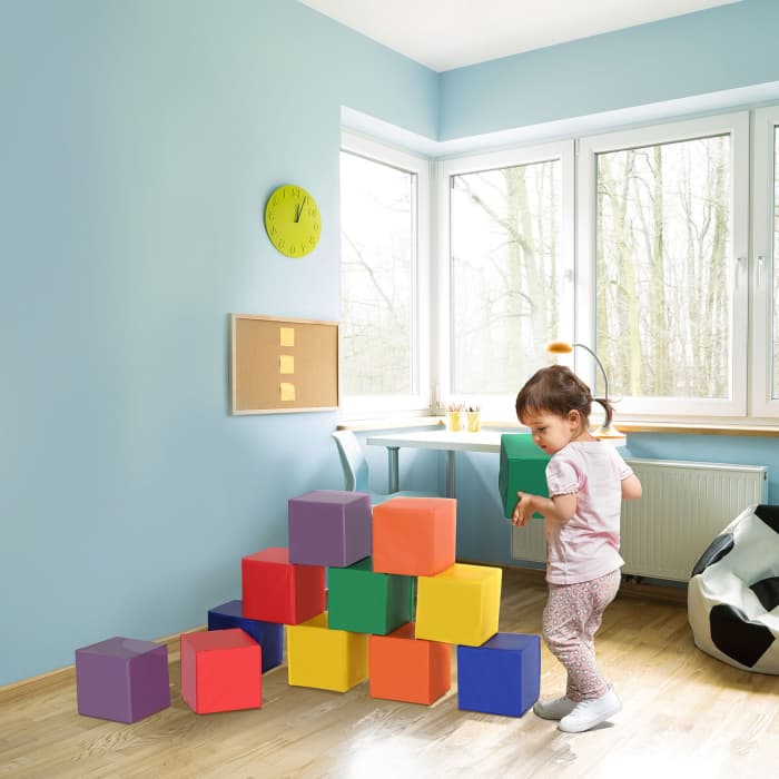 Giant foam blocks are easy for toddlers to manipulate and they come in a variety of appealing shapes and colors.